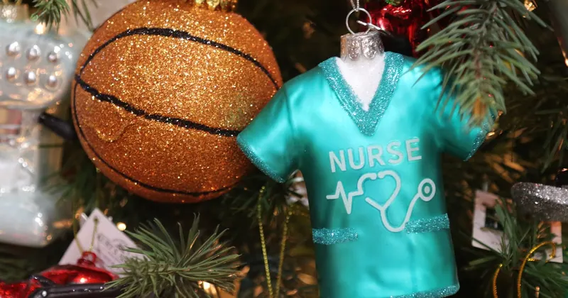 a close up of a christmas tree with ornaments